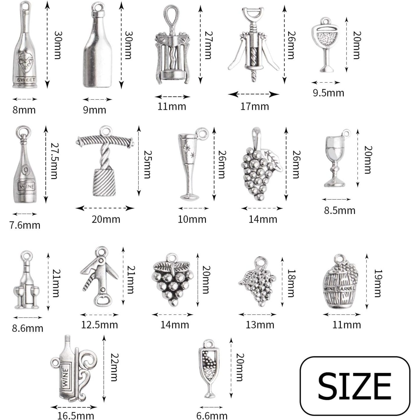 68pcs Tibetan Silver Pendants Wine Bottle Glass Opener Grape Wine Charms Accessories Jewelry Findings for DIY Necklace Bracelet