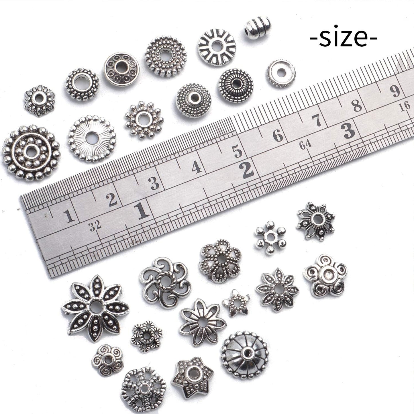 100g Mixed Metal Flower Caps Ends Tibetan Silver Spacer Loose Beads for Jewelry Making