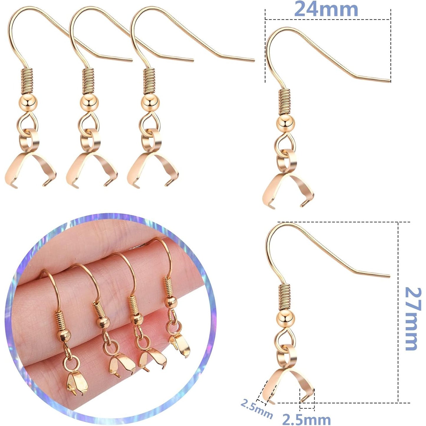 30pcs Stainless Steel Earring Hooks Ear Wire Buckle French Fish Hook Earrings with Pendant Clasp and 30pcs Silicone Bullet Earring Backs for DIY Craft Jewelry Making, Golden