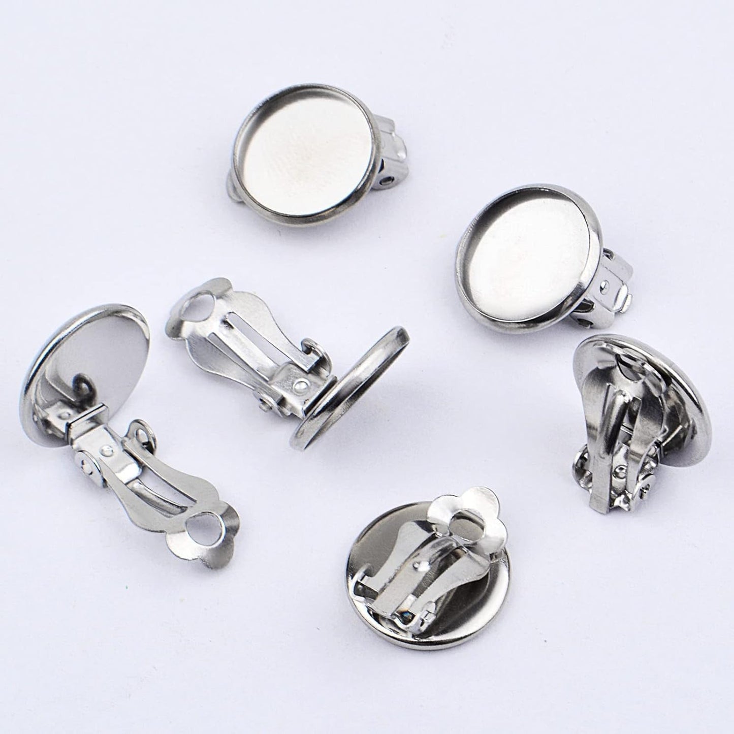 Clip-on Earring Converters, 20pcs (10 Pair) Flat Round Earring Trays 12mm Earring Cabochon Setting Converter for Non Pierced Ears Earring Making - Silver