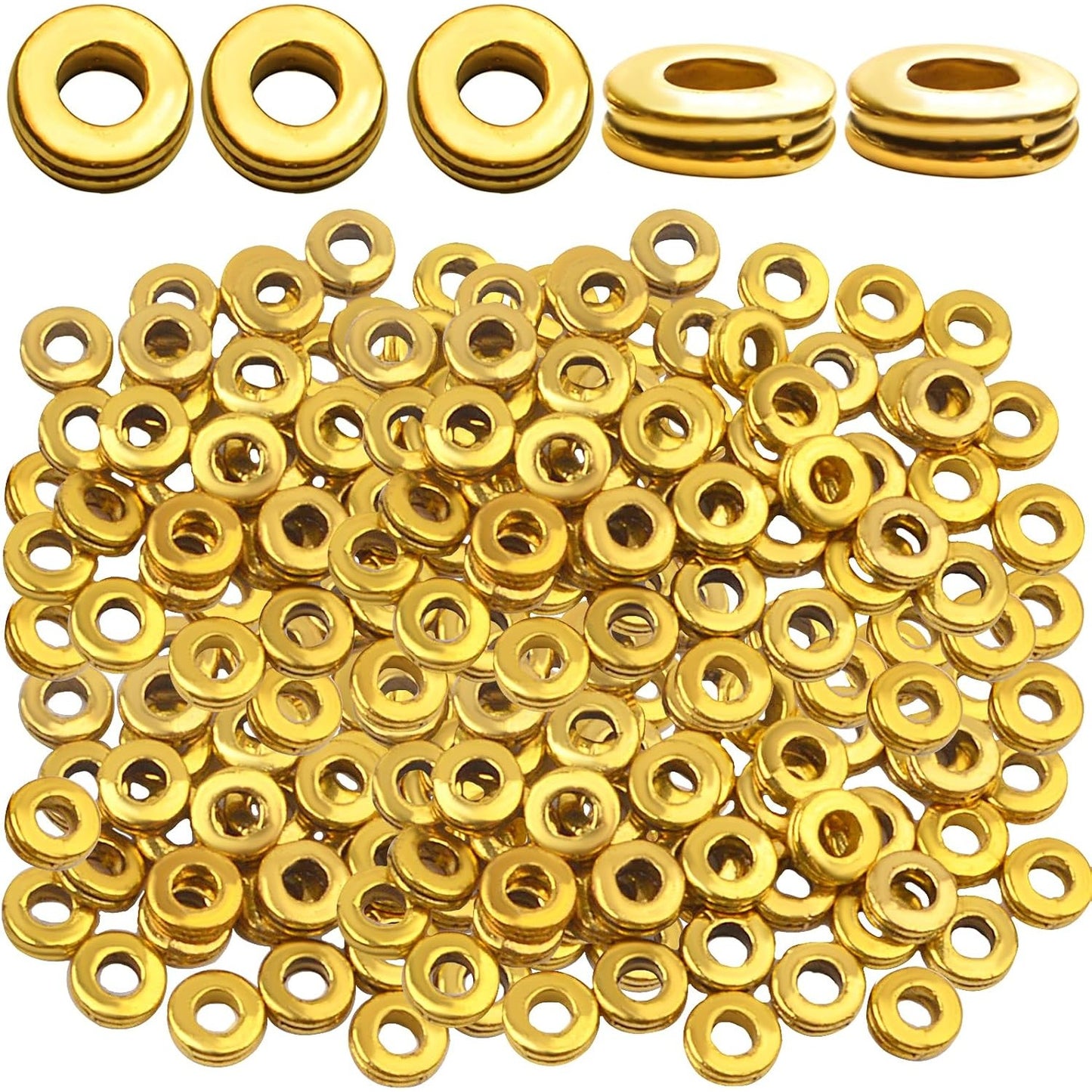 Rondelle Spacer Beads, 200pcs 6mm Flat Round Spacer Beads Metal Rondelle Spacer Beads Craft Supplies for DIY Jewelry Making, Antique Golden