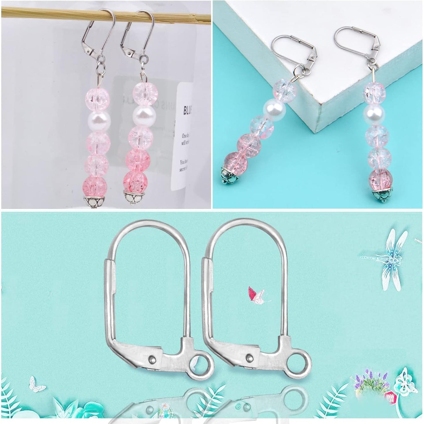 50 Pieces (25 Pair) Stainless Steel Leverback Earrings Round French Hook Earwires Findings with Open Loop for Earring Making - 13 x 15 mm