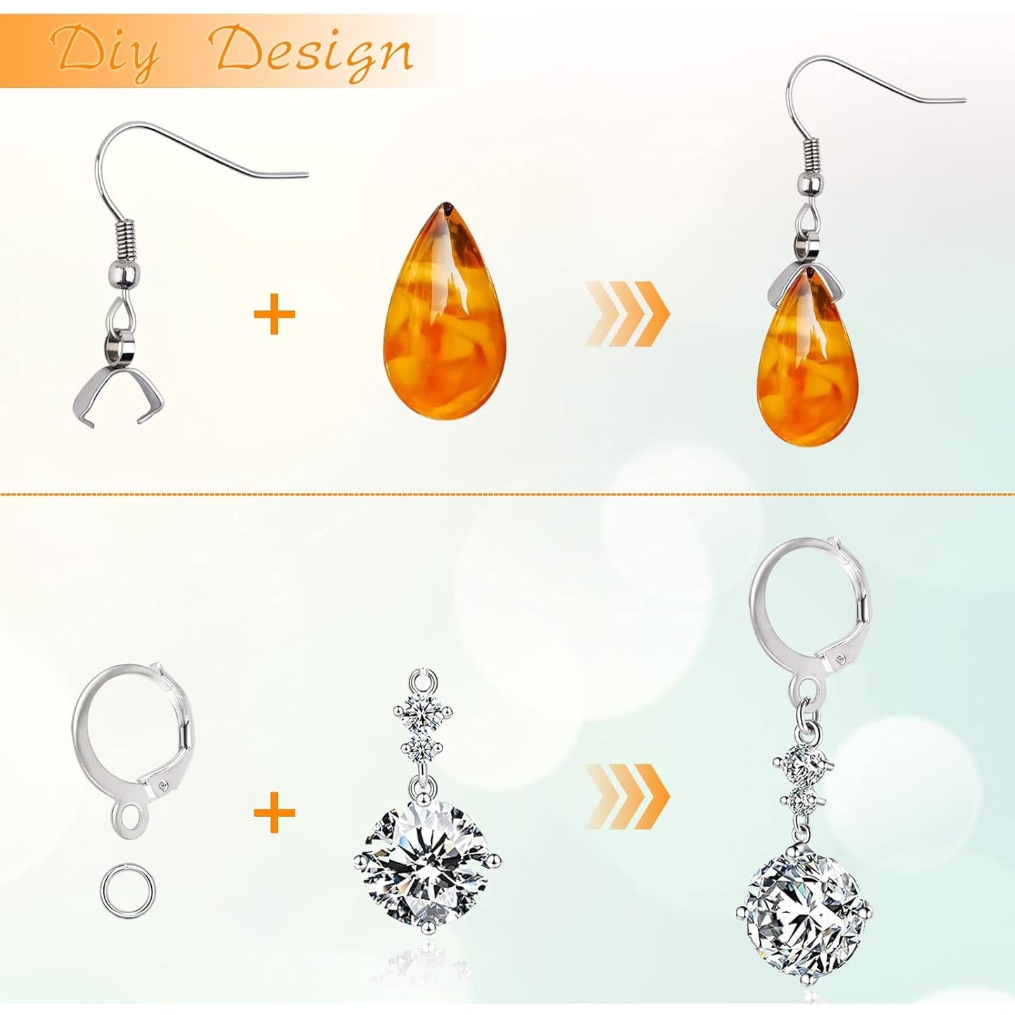 60pcs Stainless Steel French Ear Wire Fish Hooks Hypoallergenic Round Leverback Earring Hooks Findings and 100pcs Jump Rings for DIY Dangle Earring Jewelry Making, Silver