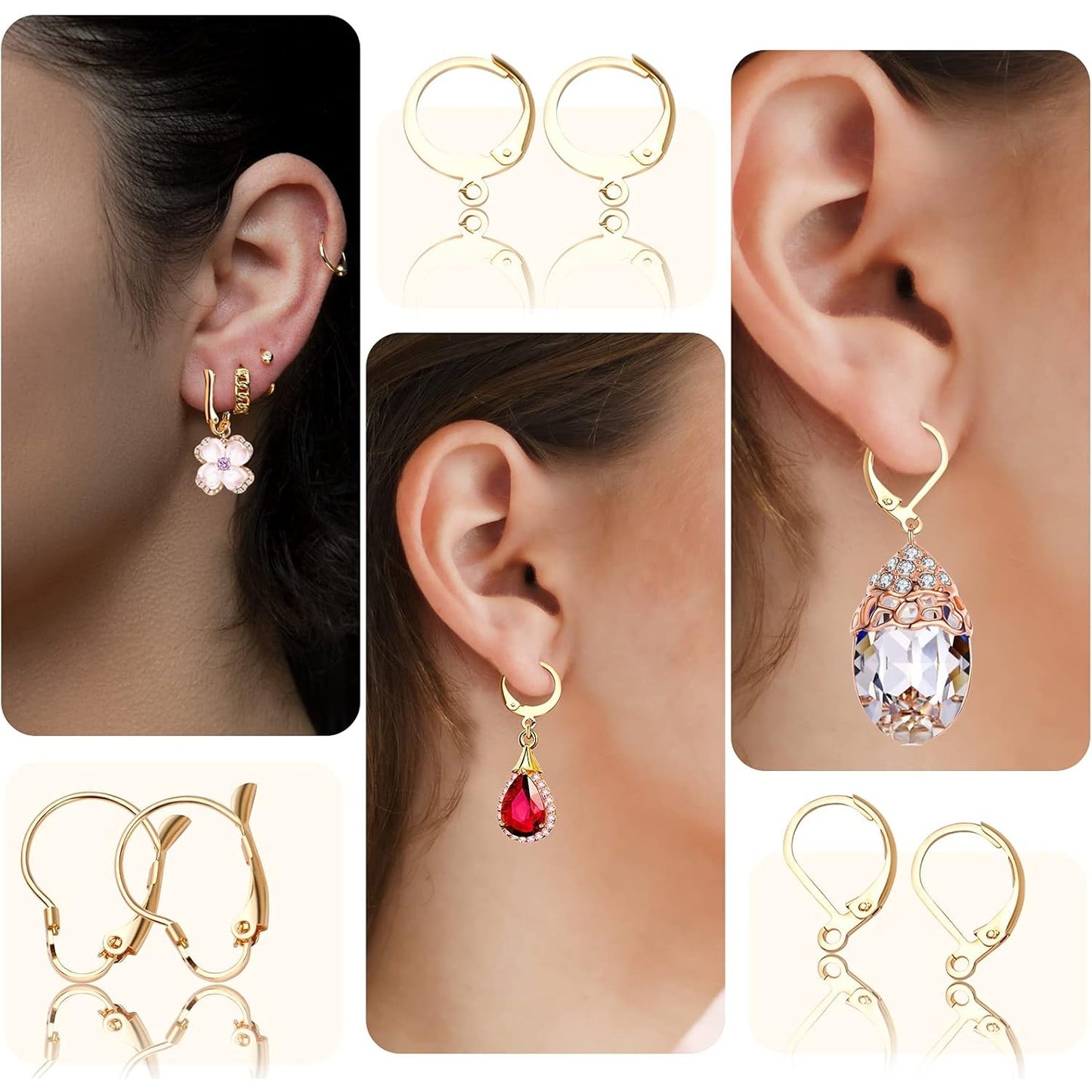 30pcs Gold Plated French Earring Hooks Hypoallergenic Stainless Steel Leverback Earwire Dangle Earring Hooks for Women Jewelry Making Christmas Party Favor, 3 Styles