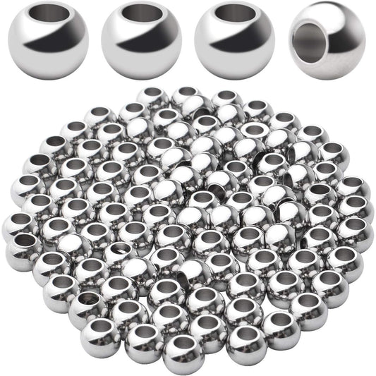 100pcs Smooth Round Spacer Beads 304 Stainless Steel Rondelle Beads Spacers Seamless Loose Beads for DIY Crafts Jewelry Bracelet Necklace Making(6×4mm, Hole:3mm)