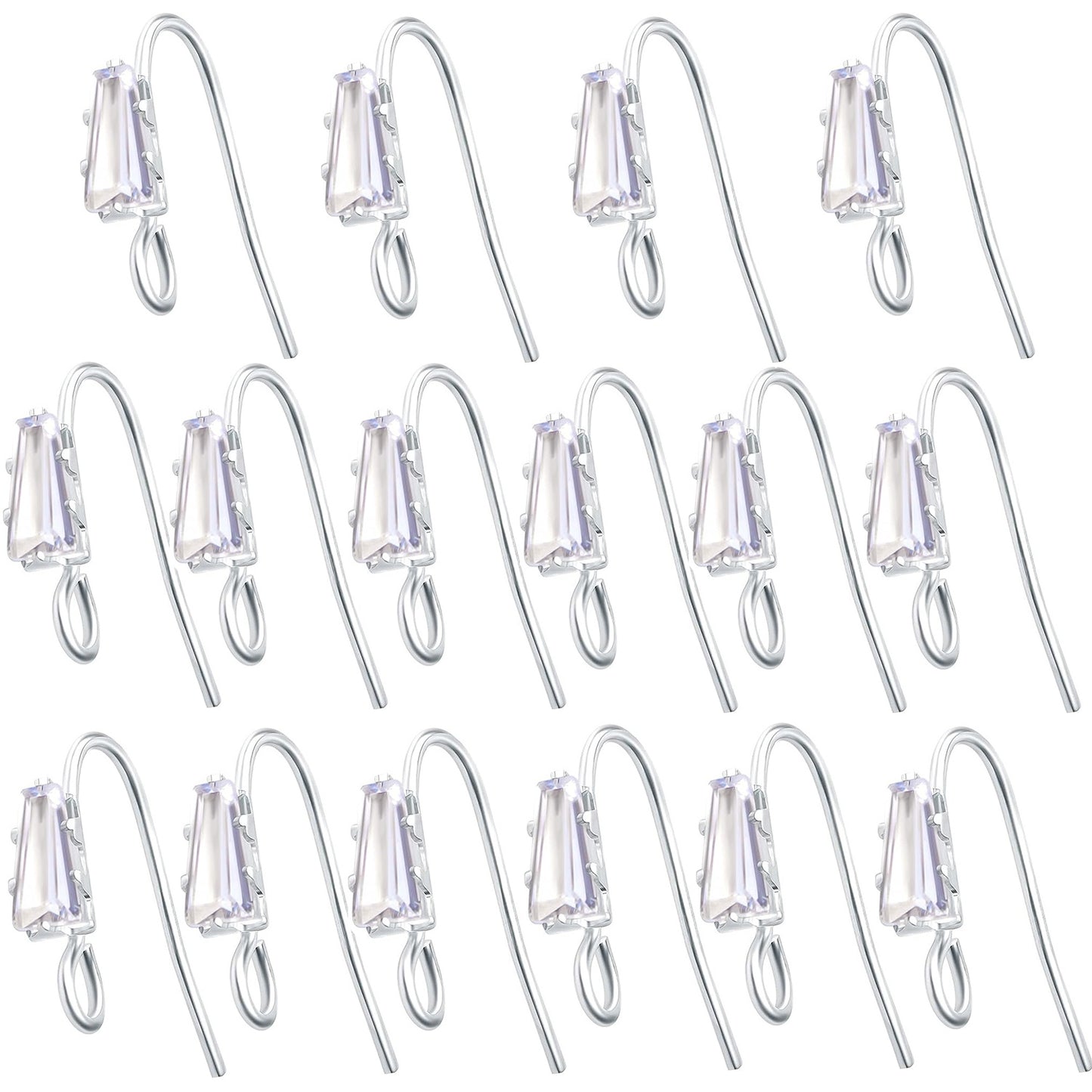 16pcs Crystal Rhinestone Earring Hooks Hypoallergenic Brass Ear Wire Hooks Cubic Zirconia French Fish Hook Earrings with Loop Hole for DIY Dangle Earrings Jewelry Making, 4 Colors