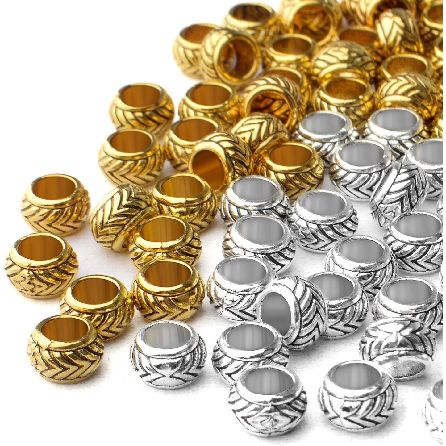 100pcs Tibetan Alloy Large Hole Rondelle Spacer Beads European Tube Spacers Column Loose Beads Jewelry Beads Spacers for Bracelet DIY Jewelry Making(7.5×4.5mm, Hole:4.5mm)