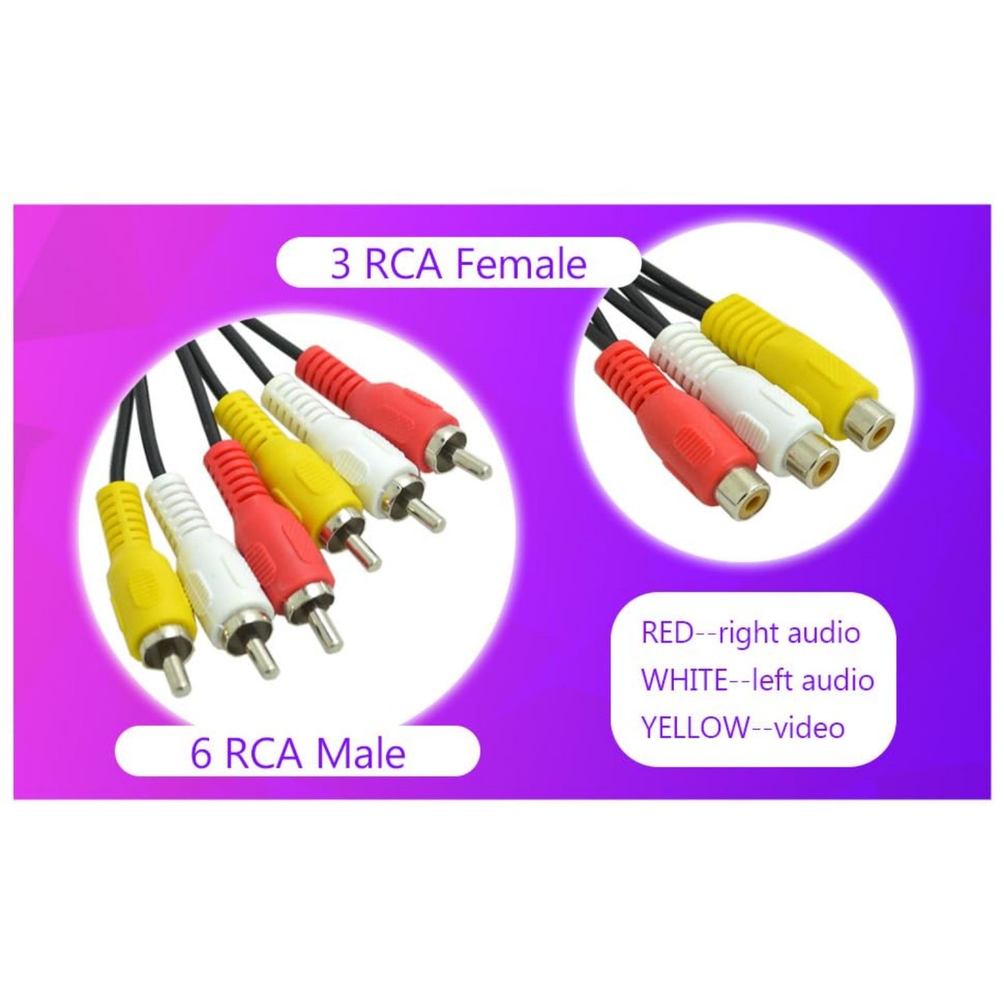 BronaGrand 3 RCA Female Jack to 6 RCA Male Plug Splitter Audio Video Av Adapter Cable 12inch