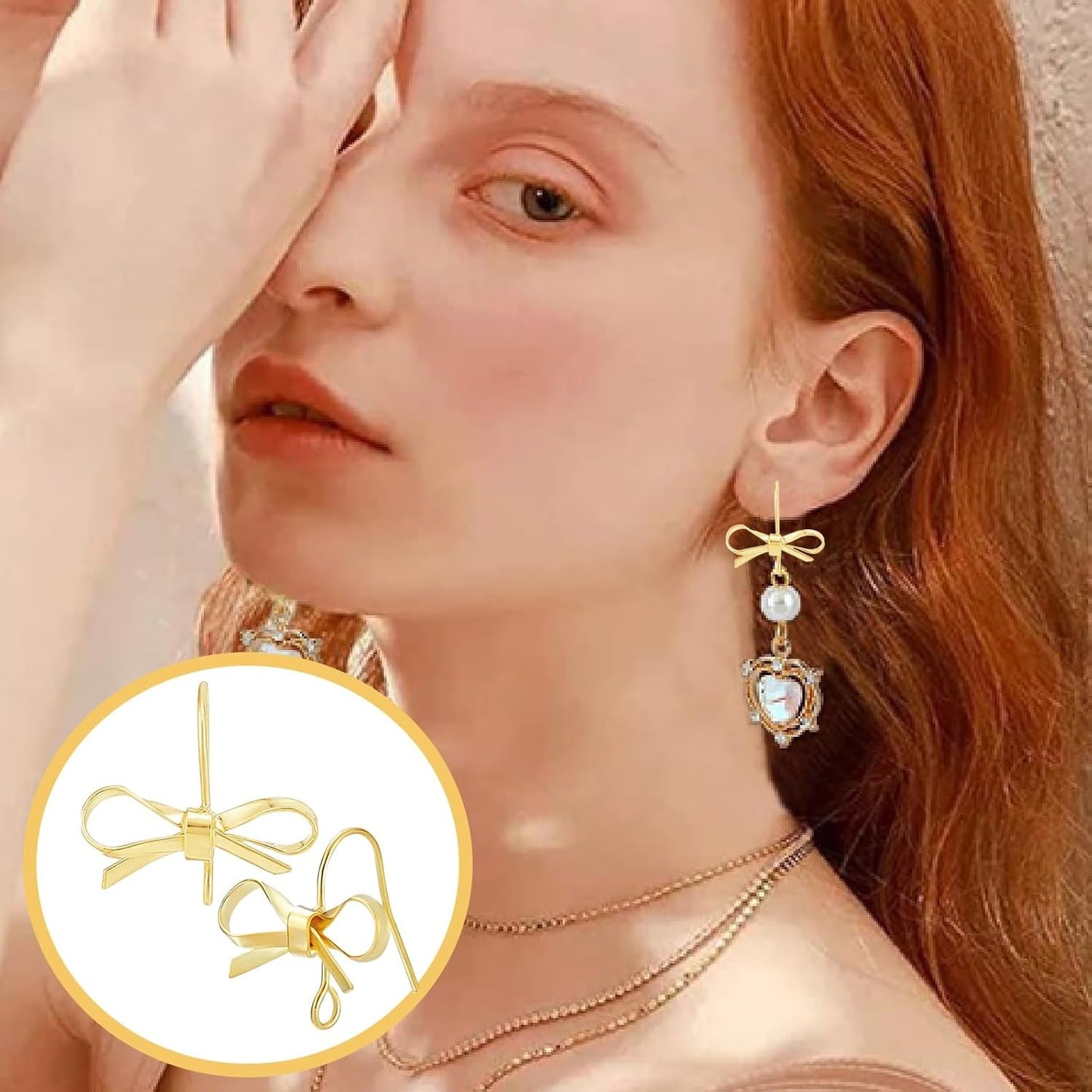 1 Box of 20pcs Bowknot Earring Hooks with Hole 14K Golden Plated Alloy Bow Dangle Earrings Findings and 20pcs Clear Earring Safety Backs for Women DIY Crafts Jewelry Making Supplies