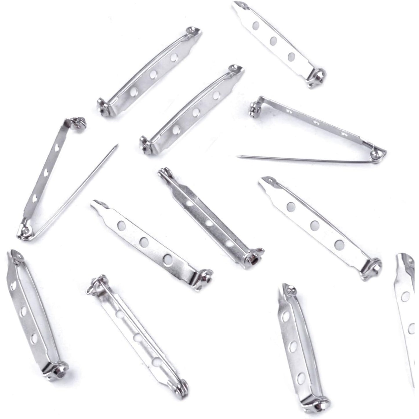 BronaGrand 120pcs Bar Pins Brooch Pin Backs Safety Clasp, 4 Sizes 20 mm, 25 mm, 32 mm and 38 mm (Silver)