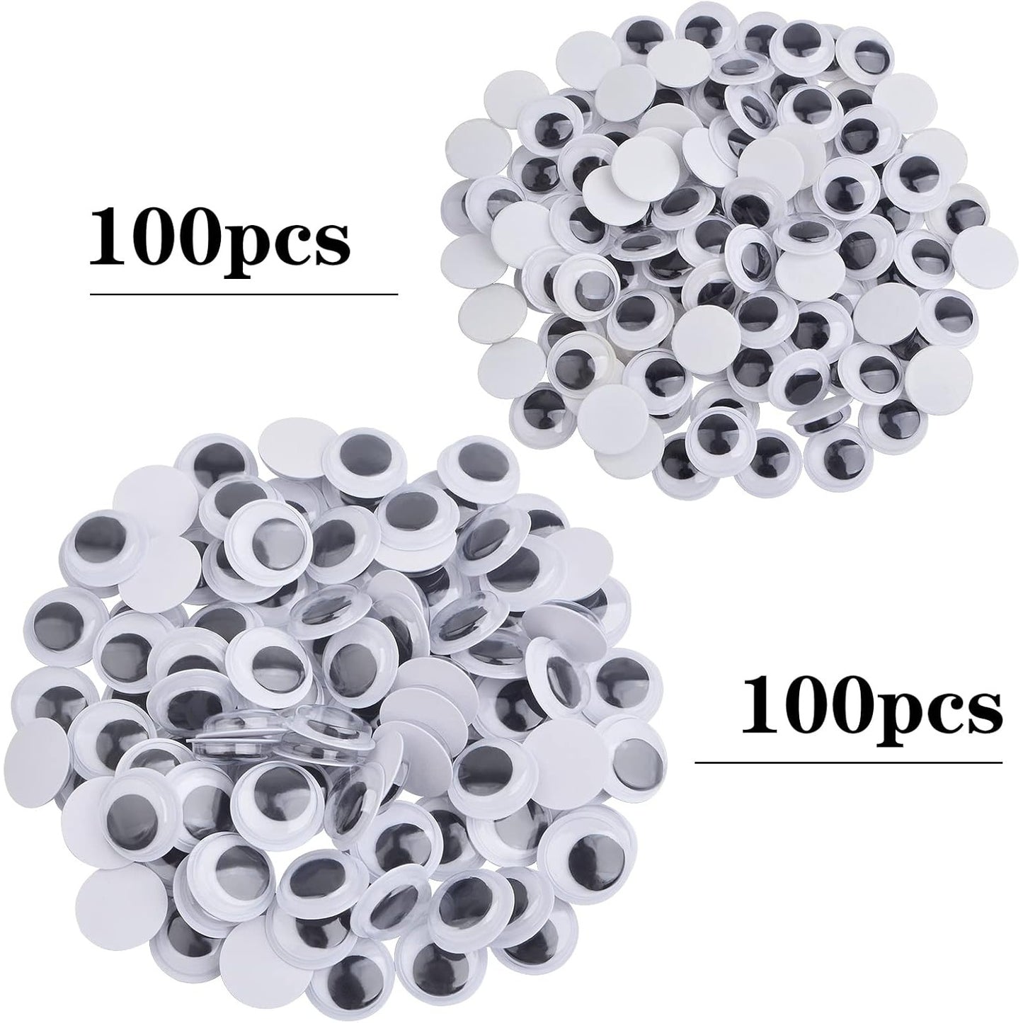 200 Pieces Black Wiggle Eyes Round Plastic Googly Eyes with Self-Adhesive Stickers for DIY Crafts Hand Puppet Weaving Cloth Party Decoration, 12 mm / 15 mm