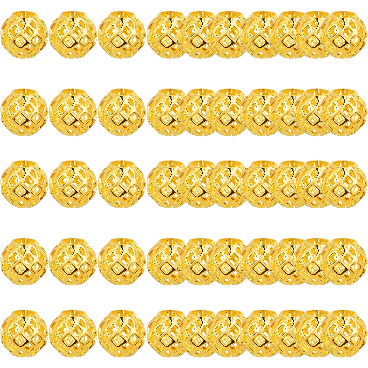 50pcs 8 mm Round Hollow Spacer Beads Brass Filigree Hollow Out Large Hole Loose Ball Beads with a Box for DIY Bracelet Necklace Earrings Jewelry Making, 5 Colors, Hole: 4 mm