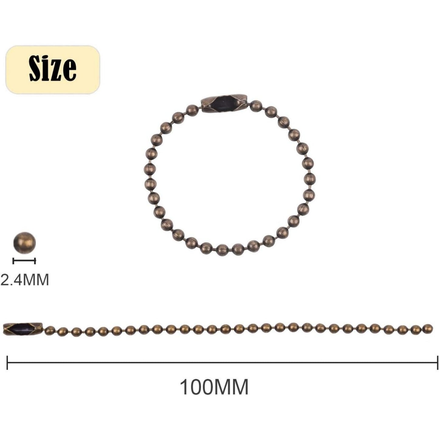 150pcs 100mm Long Bead Connector Clasp 2.4 mm Diameter Ball Bead Chains Keychain Tag Key Rings