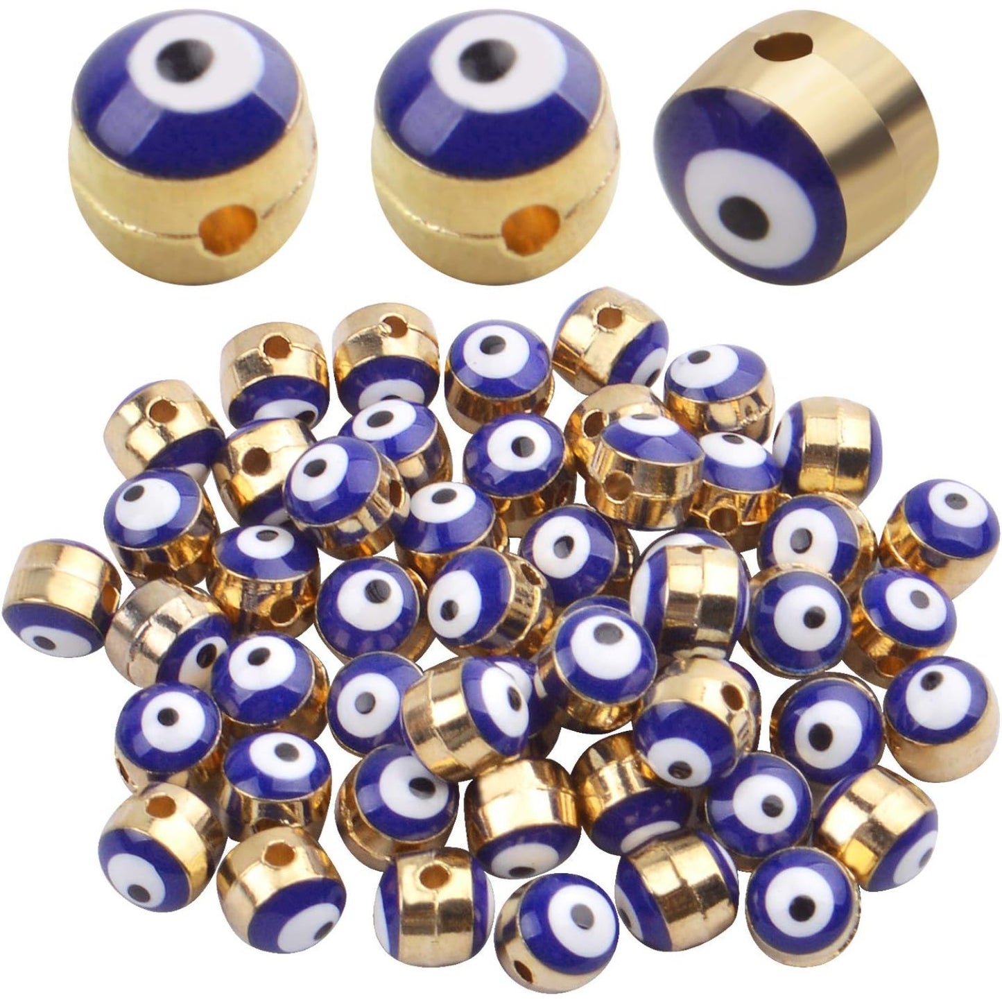 50pcs Blue Evil Eye Beads Gold Alloy Spacer Beads for DIY Crafts Jewelry