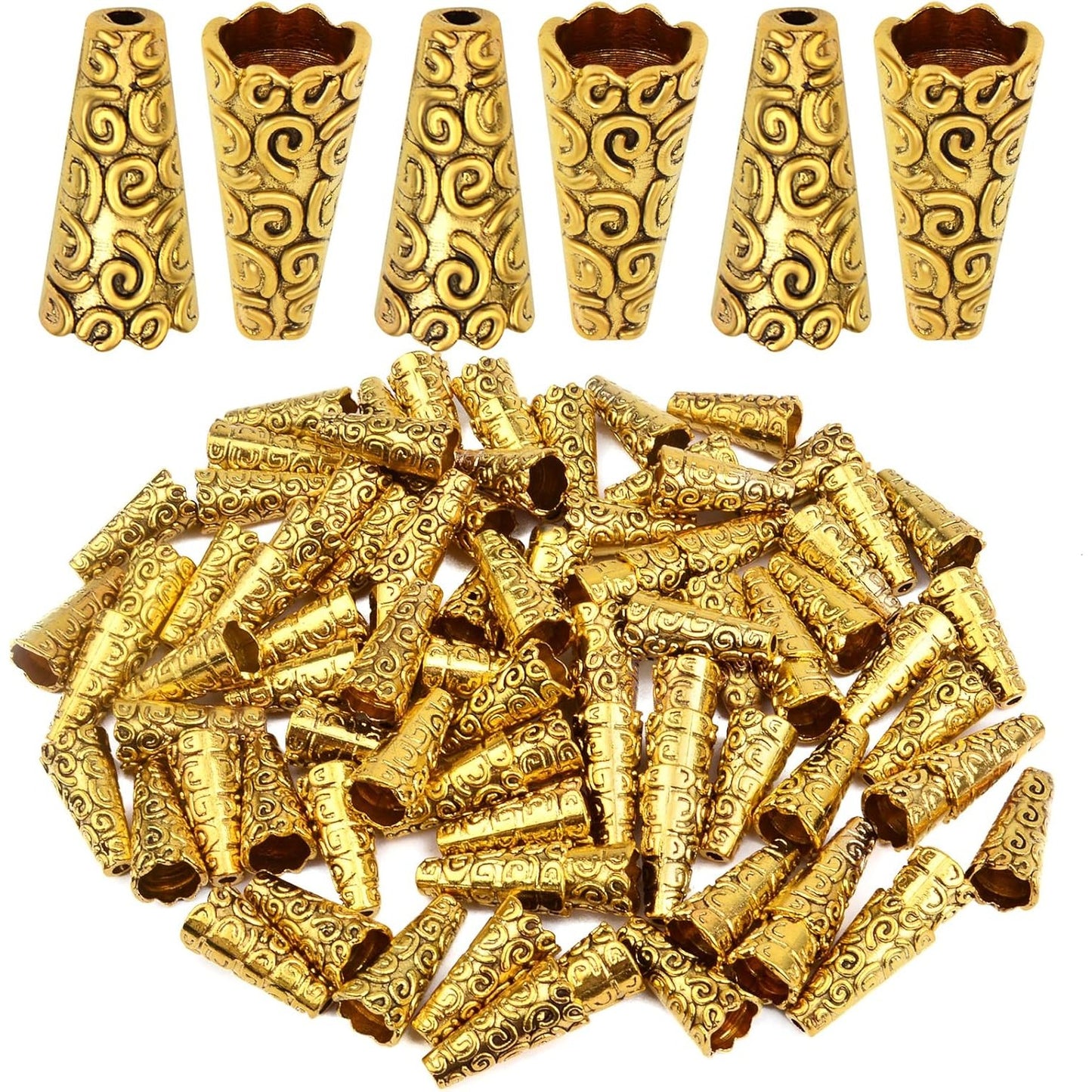 Beads Caps Making, 100pcs Antique Beads Caps Tibetan Style Cone Caps Metal Beads End Caps Flower Bead Caps Tassel Crafts DIY for Jewelry Making, 17.5 8.5mm