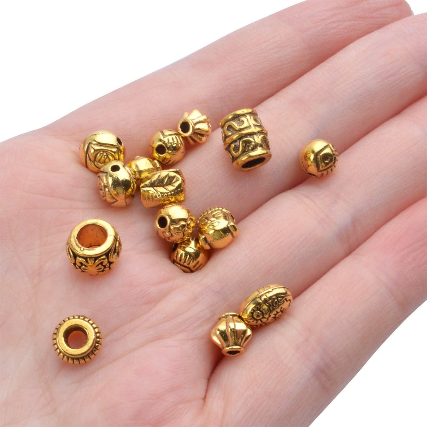 100g (About 130-180pcs) Antique Gold Small Beads Jewelry Bead Charm Spacers for Jewelry Making Bracelets Necklace