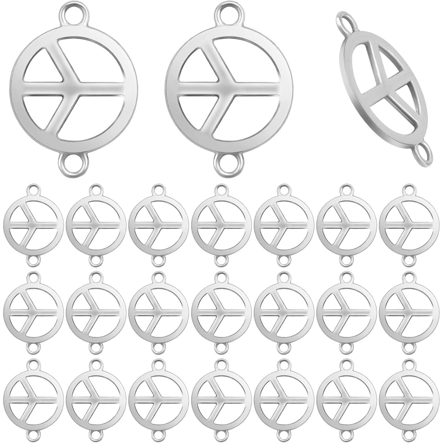 50 Pieces Antique Silver Peace Sign Charms Connectors Alloy Double-sided Peace Symbol Dangle Pendants Links for DIY Necklace Bracelet Jewelry Making Findings