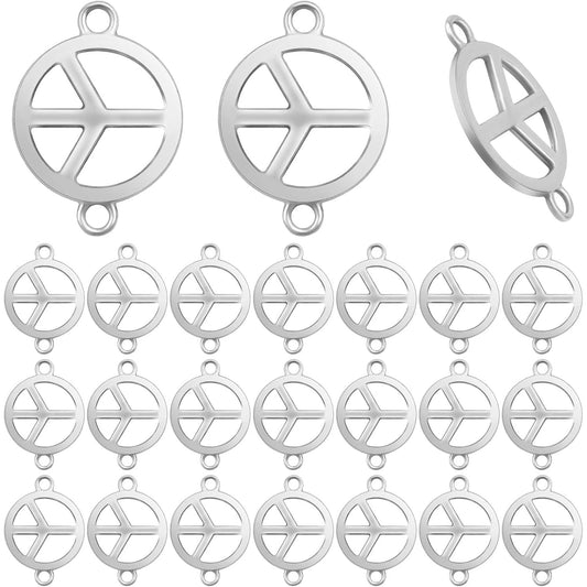50 Pieces Antique Silver Peace Sign Charms Connectors Alloy Double-sided Peace Symbol Dangle Pendants Links for DIY Necklace Bracelet Jewelry Making Findings