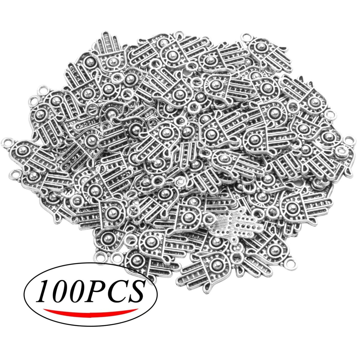 100pcs Antique Silver Hamsa Hand Charms Hand of Fatima Pendants Jewelry Making Findings for DIY Necklace Bracelet