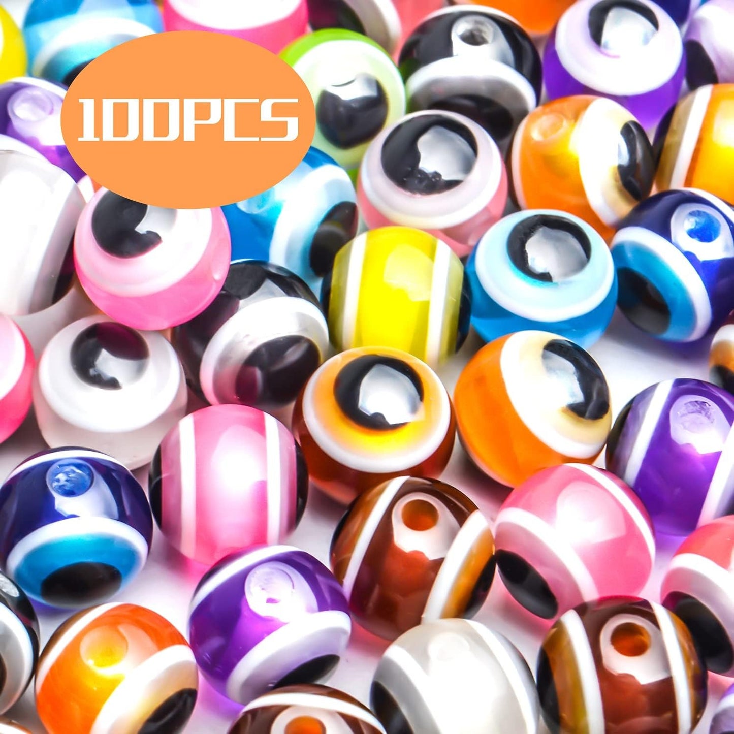 Evil Eye Beads,100pcs 10mm Round Evil Eye Spacer Beads Mixed Colored Resin Beads Charms Loose Beads for Earring Bracelets Necklace Jewelry Beading Project Making