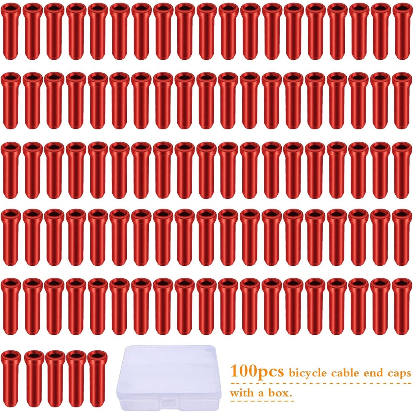 100pcs Aluminum Alloy Bike Cable End Caps, Red, 12mm, with Box for Road & Mountain Bikes