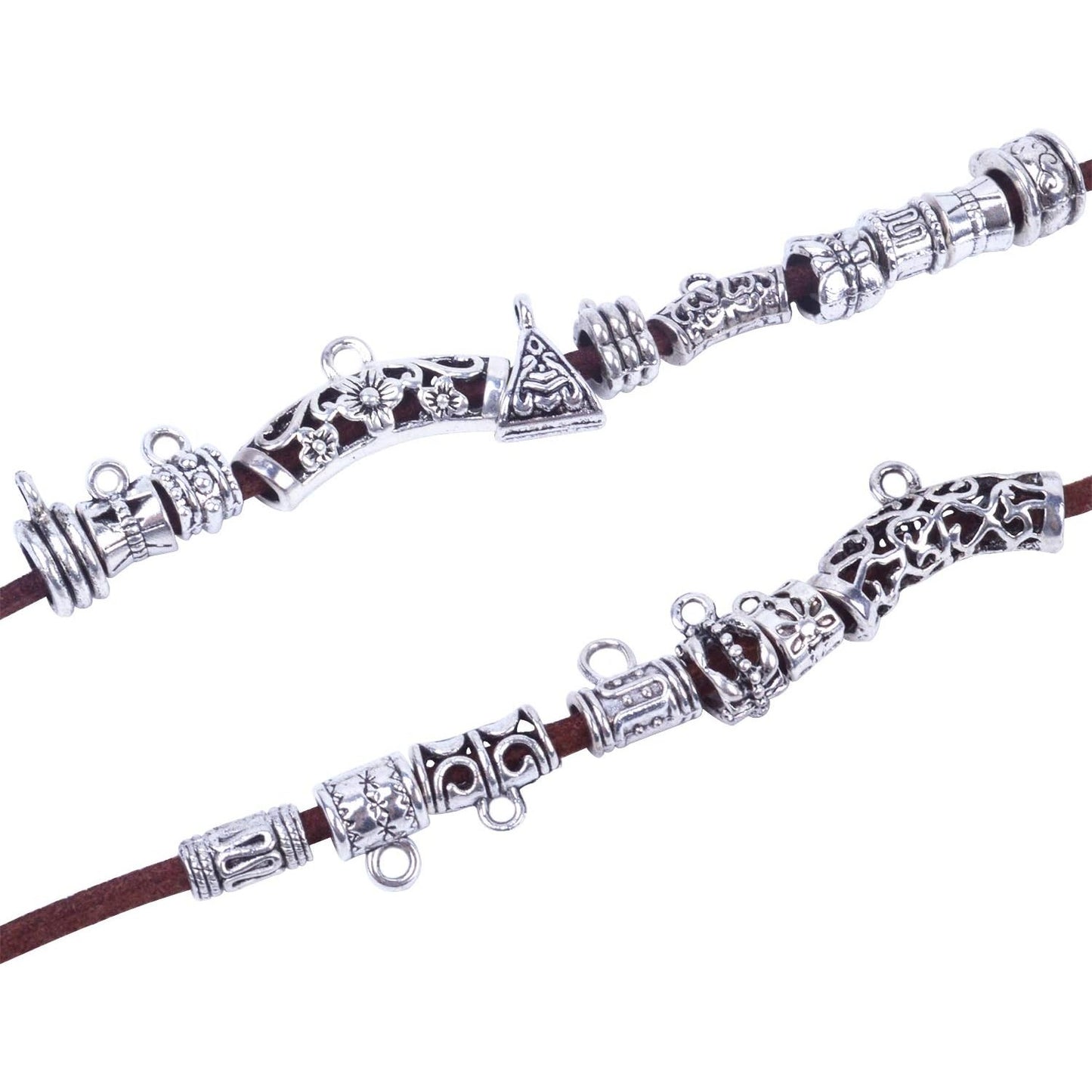 40 Pieces Antique Spacer Beads Bail Beads Tube Beads Bracelet Charms Necklace Pendants Bead Hangers for Jewelry and Craft Making, Tibetan Silver