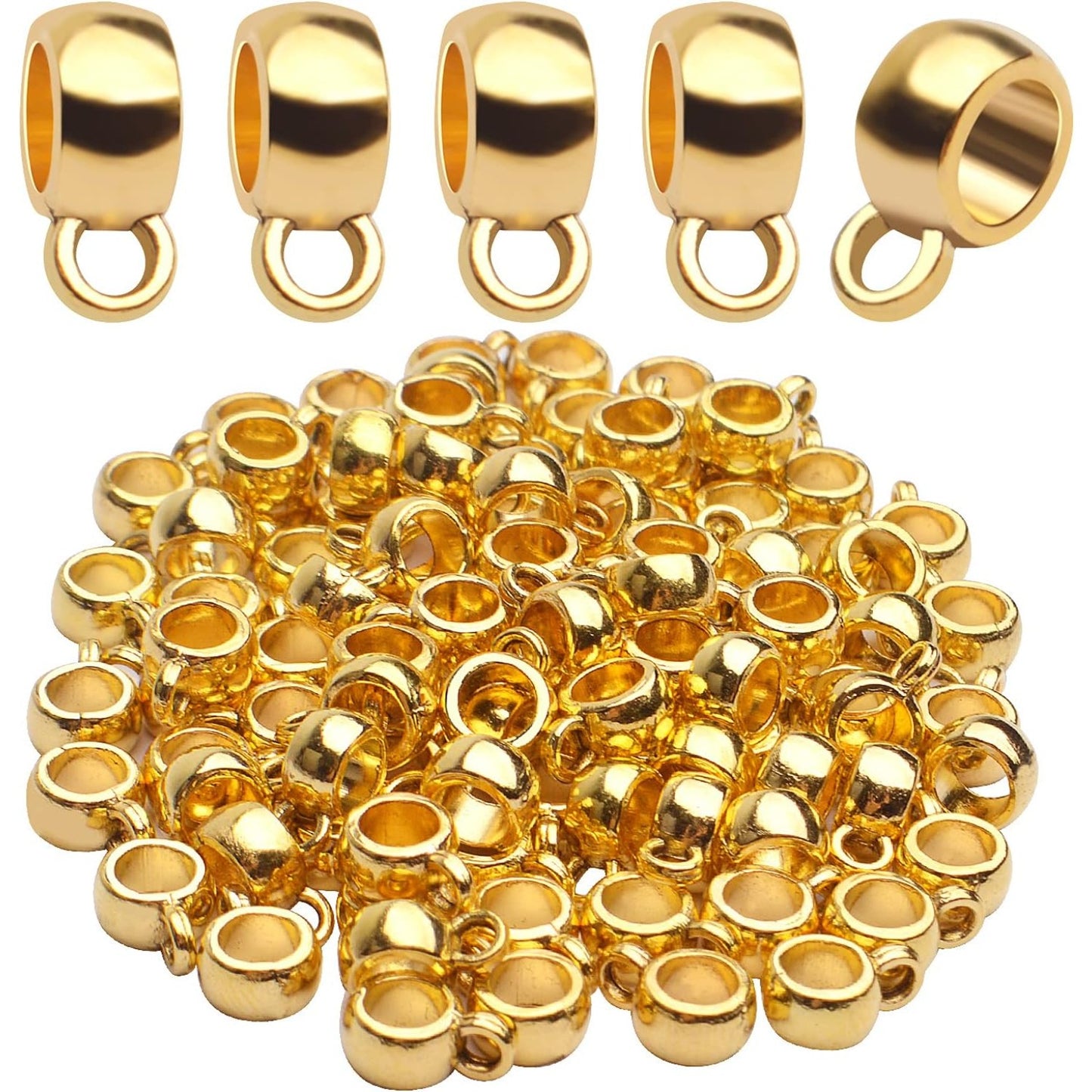 Bail Tube Beads, 100pcs Antique Golden, 4mm Hole, Fit Snake Chain, European Charm Bracelet, Necklace