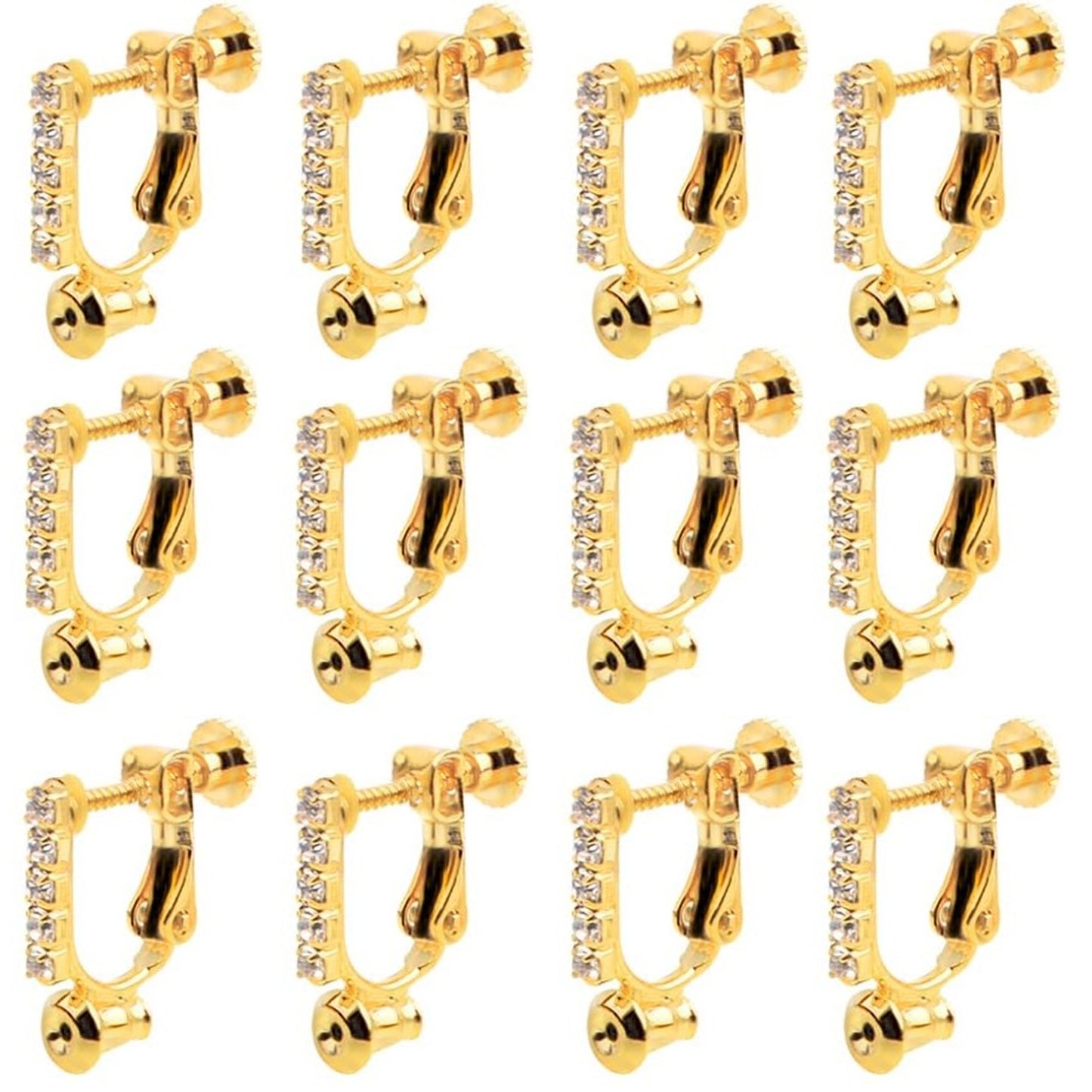 12pcs 2 Colors Clip-on Earring Converters Brass Screw Earclips Components with 5 Rhinestone and 12pcs Silicone Anti-pain Ear Pads for Non-Pierced Ears DIY Jewelry Making Findings