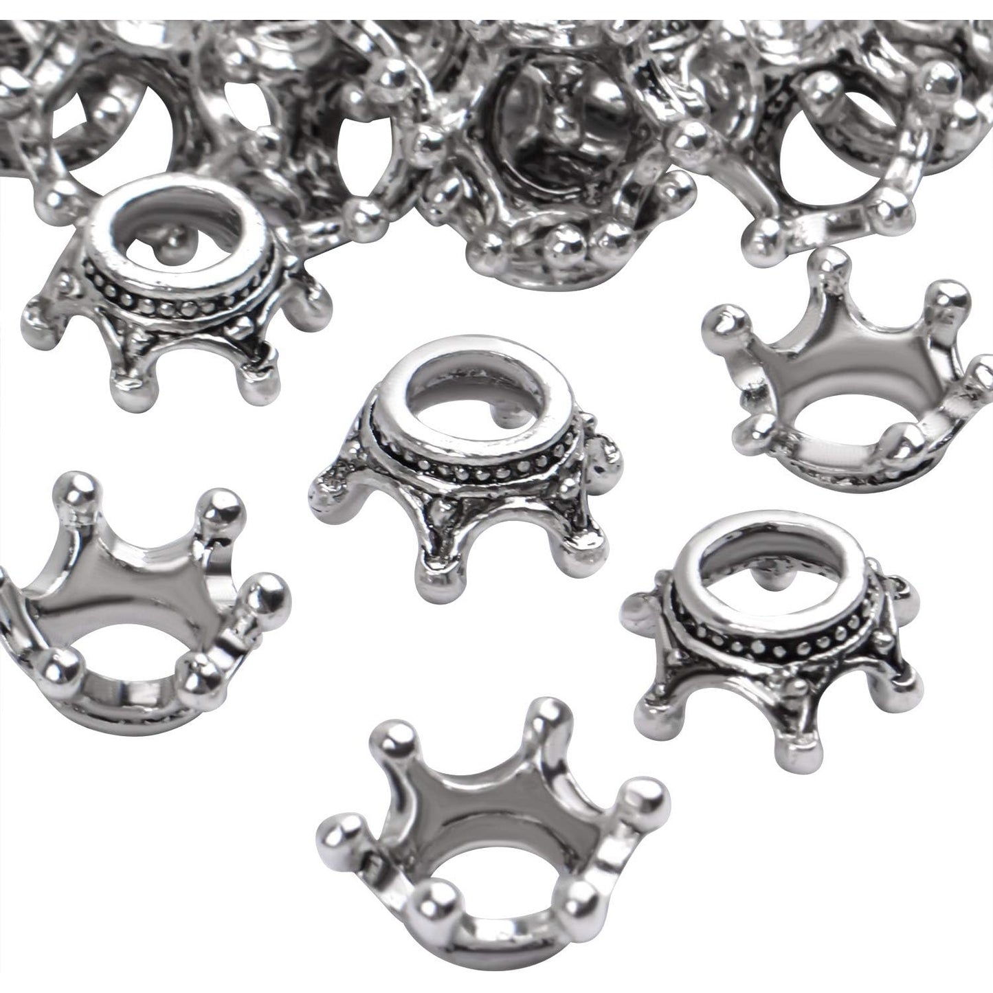 Crown Beads,50pcs Antique Silver Crown Spacer Beads King & Queen Crown Loose Beads with 6mm Hole for Bracelet Necklace Jewelry Making and Crafting