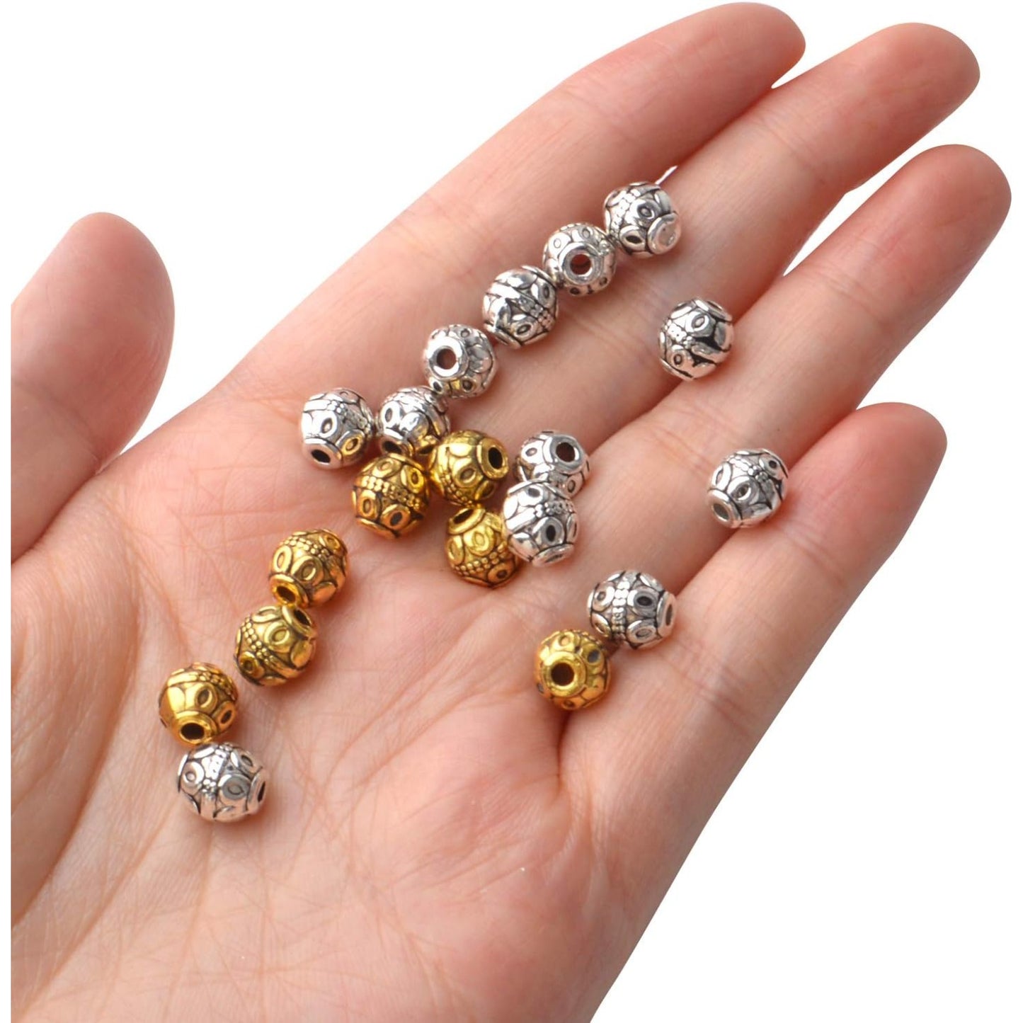 100pcs 8mm Tibetan Alloy Beads Spacers European Style Bicone Beads Oval Loose Spacers Jewelry Bead Charms DIY for Necklace Earring Bracelet Jewelry Making Supplies