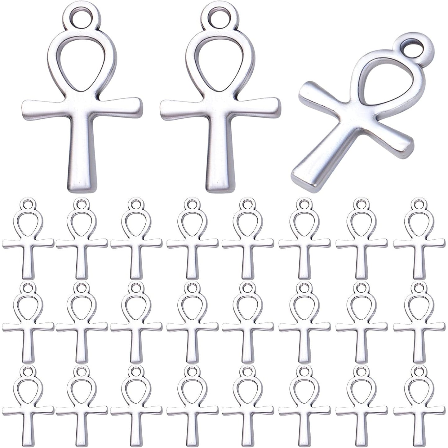 100pcs Antique Silver Double Sided Cross Charms Tibetan Alloy Religious Crucifix Crosses Pendants for DIY Crafts Necklace Bracelet Jewelry Making Sunday School Party Favors