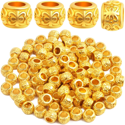 100pcs Bright Golden Rondelle Spacer Beads European Large Hole Tube Column Loose Accessories for DIY Bracelet Necklace Jewelry Making, Hole: 4.5 mm