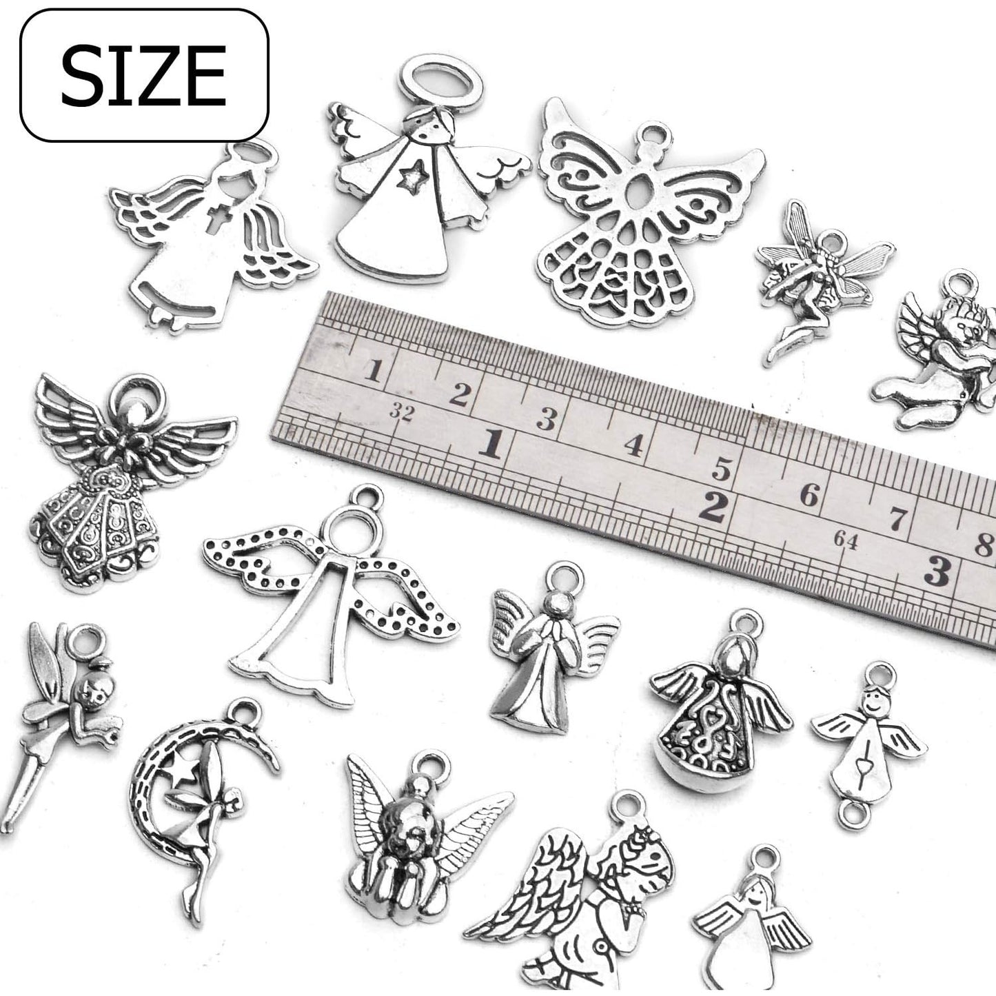 Angel Pendant Charms,56pcs Antique Silver Angel Charms Alloy Tibetan Crafts Supplies for DIY Jewellery Necklace Earring Making,Mixed Styles