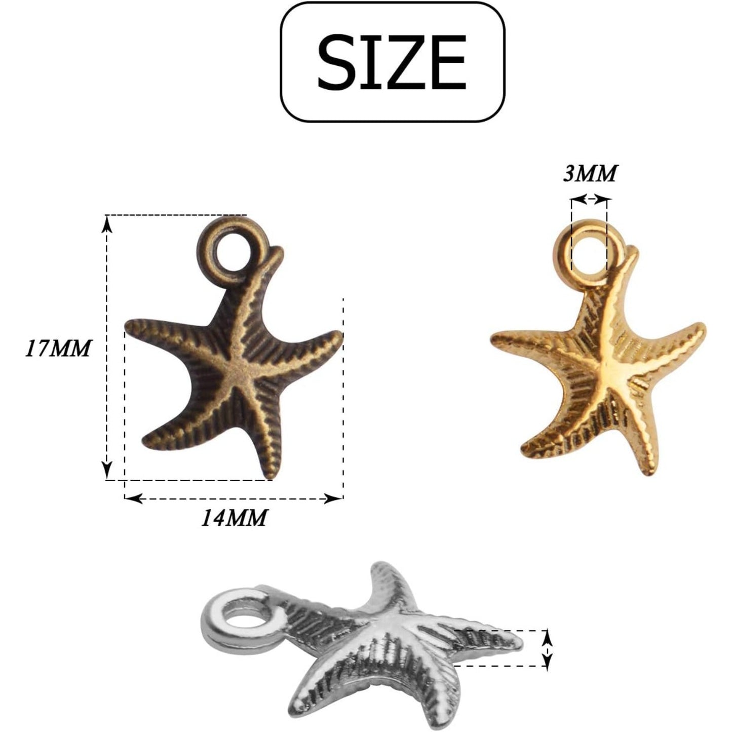 60pcs Antique Starfish Charms Sea Animal Charm Pendant Jewelry Making Accessories for DIY Necklace Bracelet Keychain