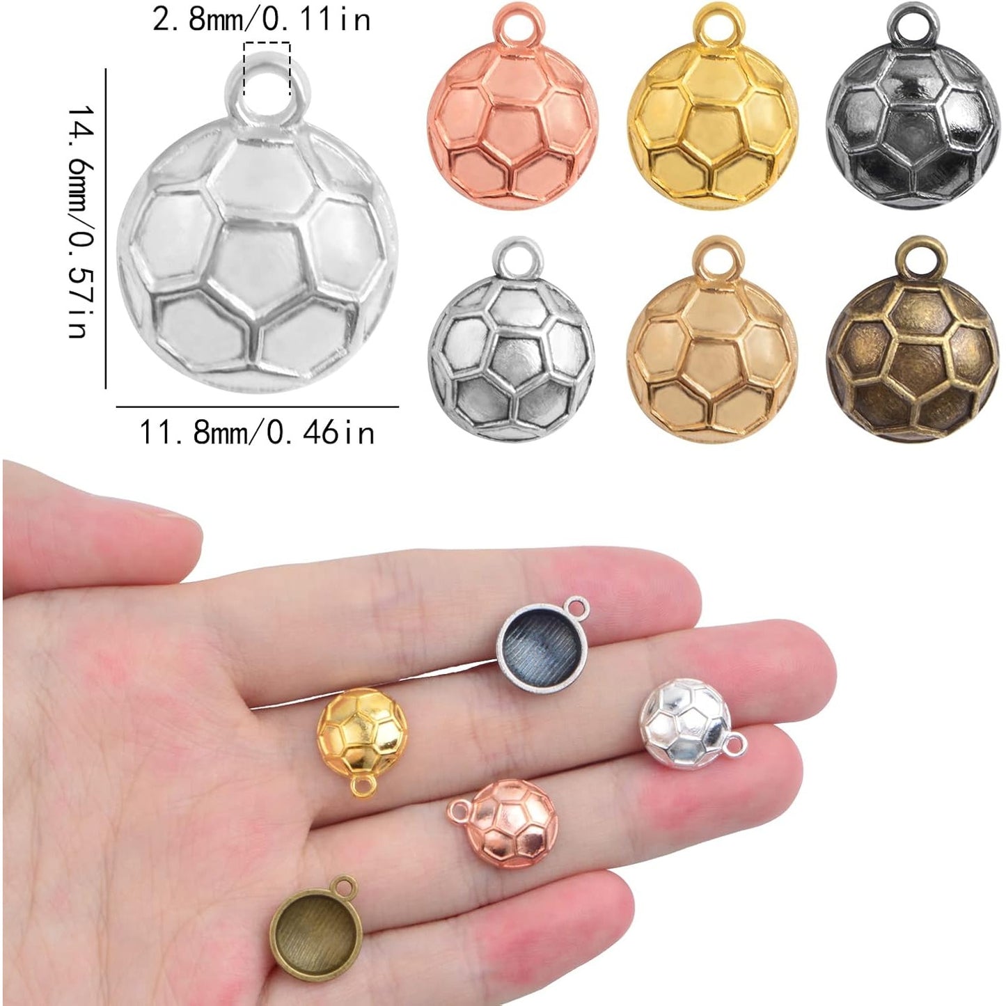 70 Pieces Football Sports Charms Alloy Soccer Ball Pendant Ball Bead Sports Dangle Charms Craft Supplies for DIY Bracelets Necklaces Jewelry Making Gifts, 7 Colors