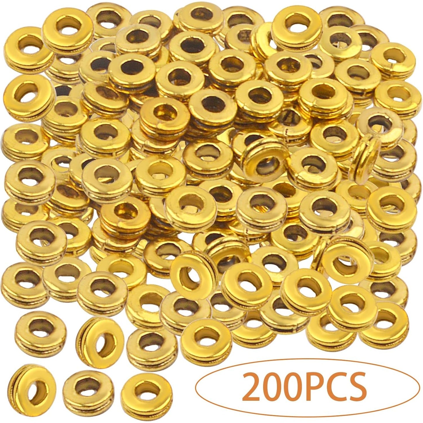 Rondelle Spacer Beads, 200pcs 6mm Flat Round Spacer Beads Metal Rondelle Spacer Beads Craft Supplies for DIY Jewelry Making, Antique Golden