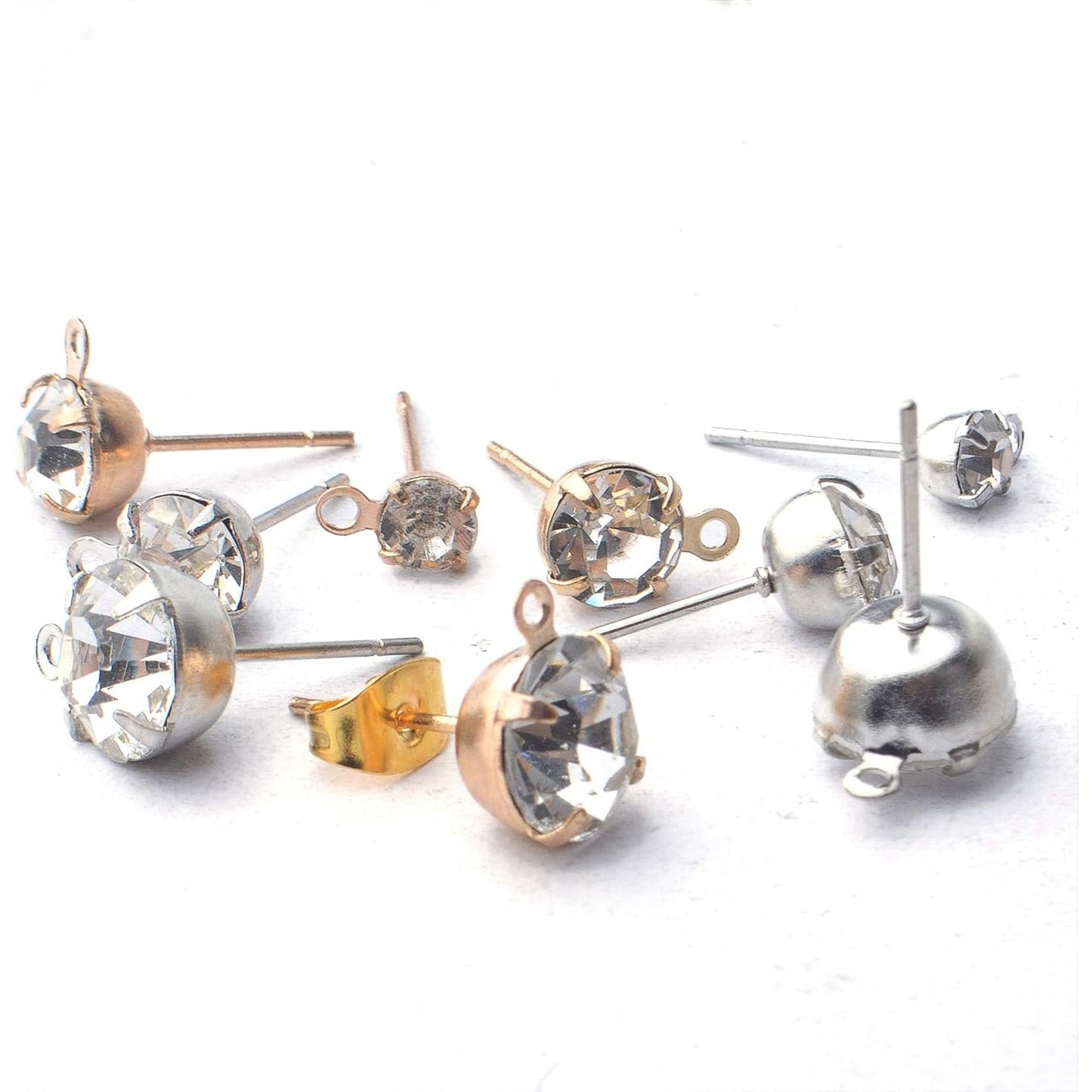 80pcs Rhinestone Hypoallergenic Earring Posts Stud Earrings with Loop and 80pcs Butterfly Ear Back Earrings for DIY Earring Jewelry Making Findings, 4 Sizes