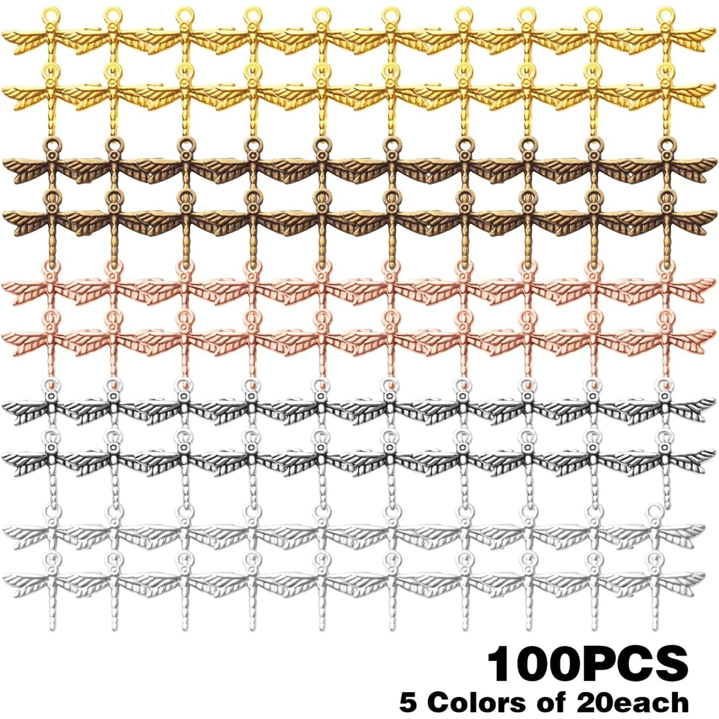 100pcs Dragonfly Charm Pendants Alloy Insects Charms Dragonfly Bead Charms for DIY Earrings Necklace Bracelet Jewelry Findings Making Accessory and Crafting,5 Colors