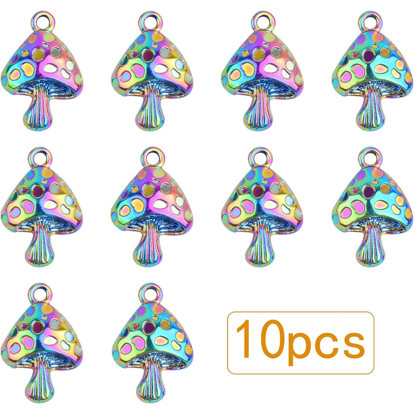 10pcs Stainless Steel Mushroom Charms Hypoallergenic Cute Mushroom Shape Dangle Pendants Craft Supplies for DIY Bracelet Earrings Keychains Jewelry Making Supplies, Rainbow Color