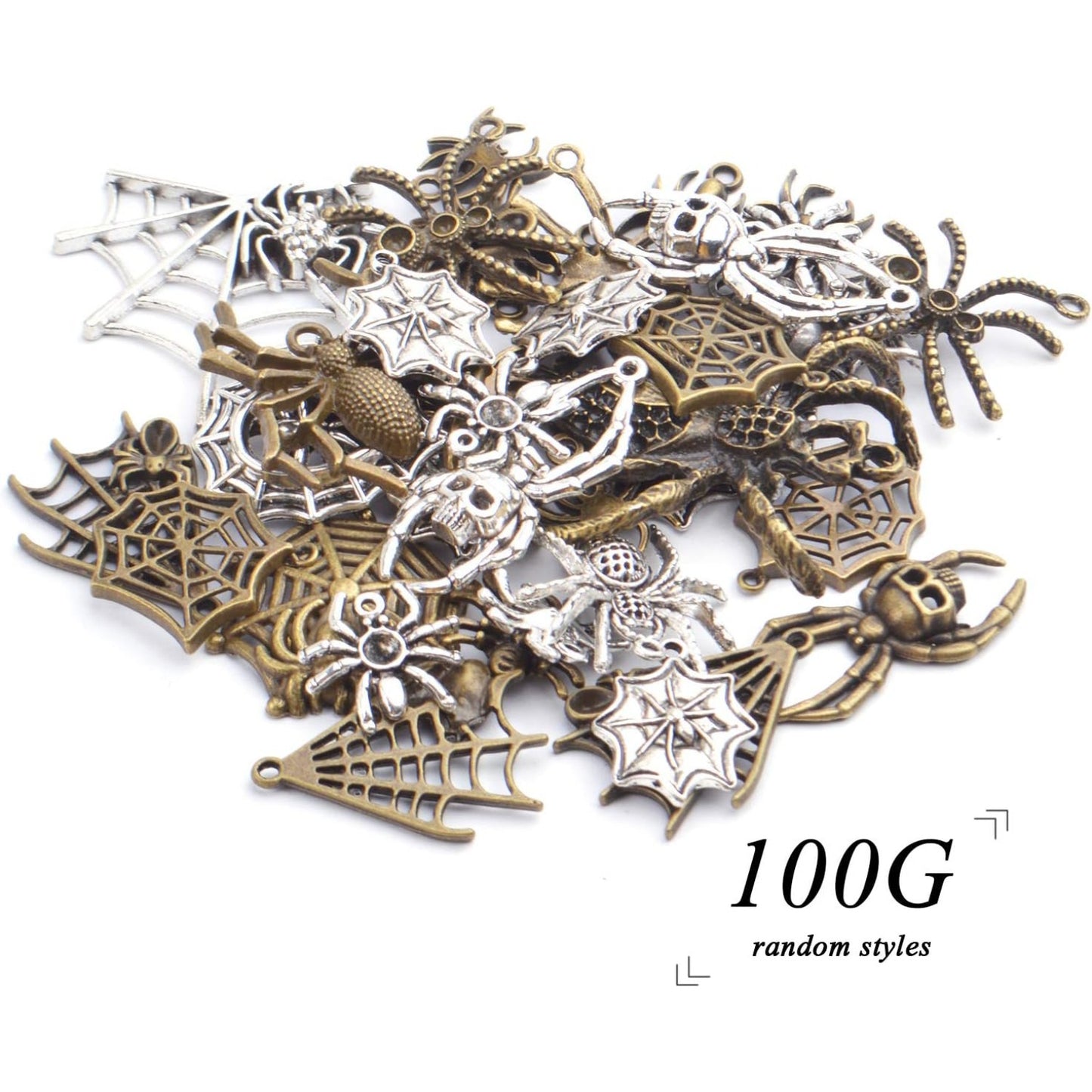 Spider Charms,100g(30-50pcs) Vintage Spider Pendant Charms Mixed Halloween Spider Pendant for Craft DIY Jewelry Making