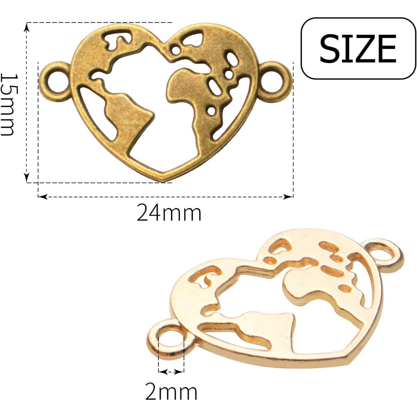 60pcs Alloy Large Filigree Heart Charm Love Connector Links Charms Double Loops Jewelry Heart Charm Pendants for DIY Bracelet Jewelry Crafts Making Accessories