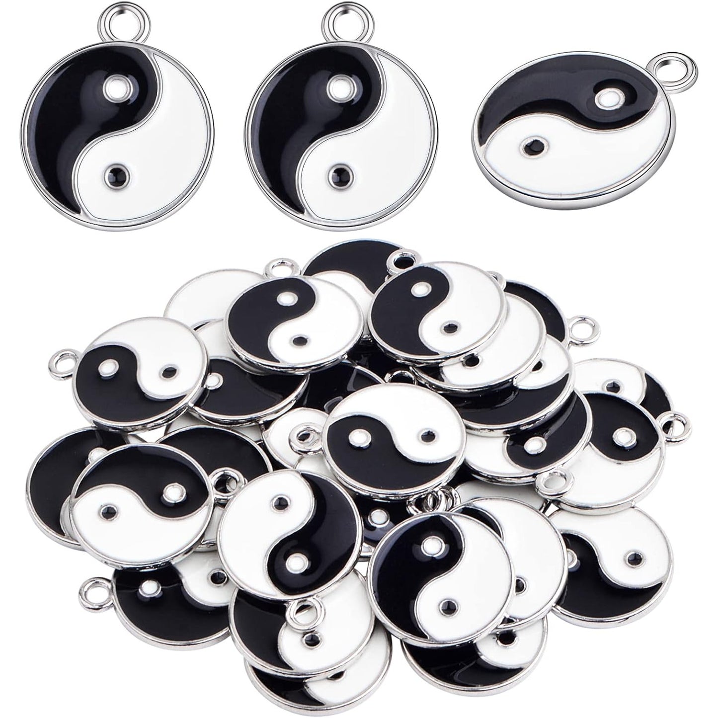 30pcs Black/White Yin Yang Charms Alloy Enamel Tai Chi Yin Yang Ba Gua Dangle Pendants Craft Accessories for DIY Necklace Bracelet Jewelry Making Findings