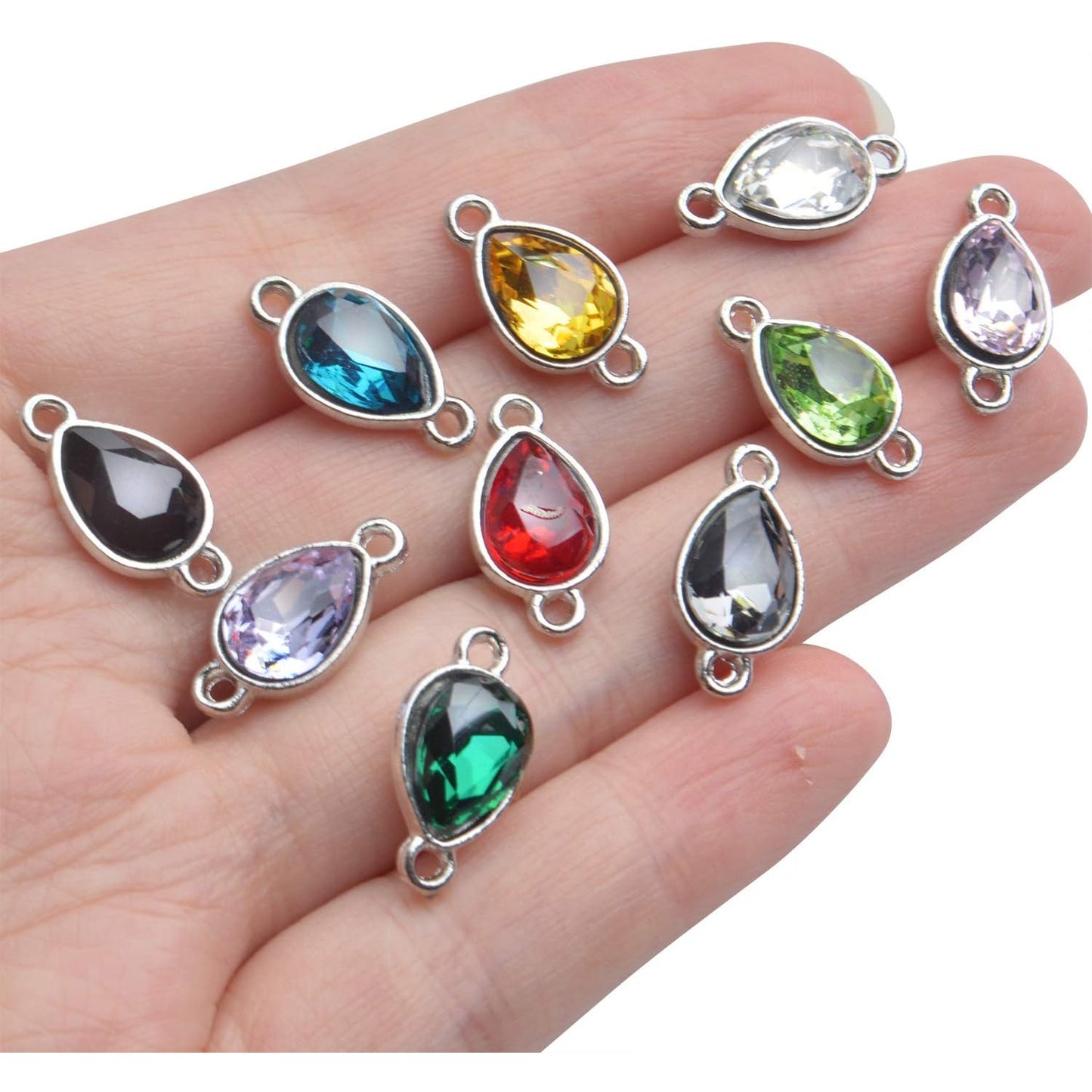 Rhinestone Charms,20pcs Mixed Drop Pendants Alloy Links Charms Bulk With Double Hole For DIY Necklace Bracelet Jewelry Making,10 Colors,17 x 10mm