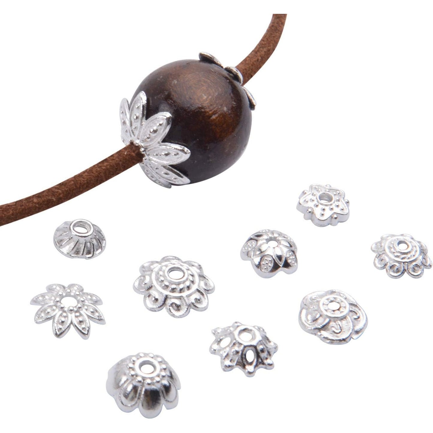 100 Gram(About 180-350pcs) Bead Caps Metal Spacers Jewelry Findings Accessories for Bracelet Necklace Jewelry Making,Silver