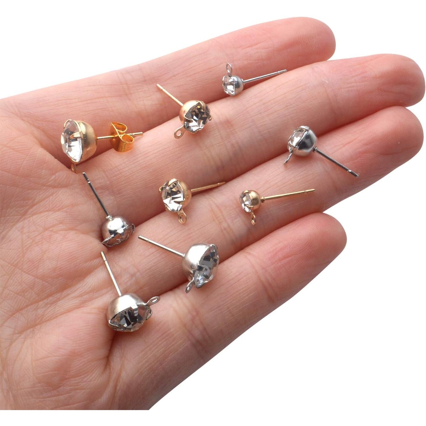 80pcs Rhinestone Hypoallergenic Earring Posts Stud Earrings with Loop and 80pcs Butterfly Ear Back Earrings for DIY Earring Jewelry Making Findings, 4 Sizes
