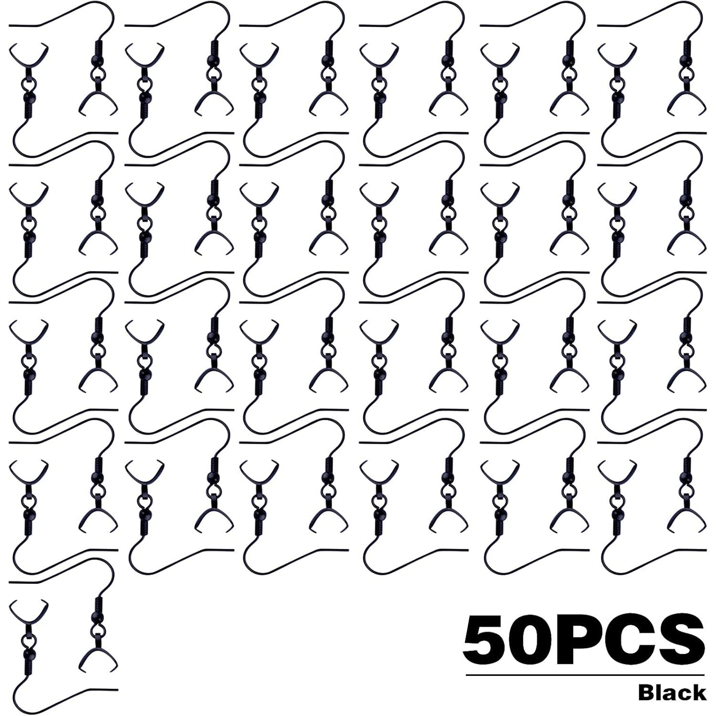 Stainless Steel Earring Hooks, 50pcs Black With Pendant Clasp - Hypoallergenic Ear Wire Ball Hooks for Jewelry Making