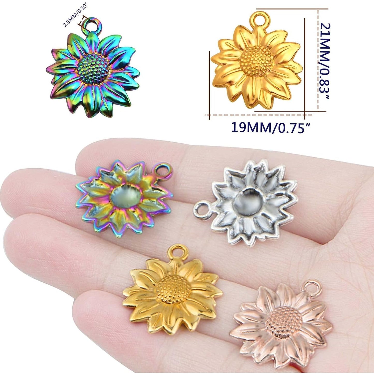 70pcs Sunflower Pendant Charms Tibetan Alloy Sun Flower Bead Dangle Charms Craft Supplies for DIY Earrings Necklace Bracelet Jewelry Making Findings, 7 Colors