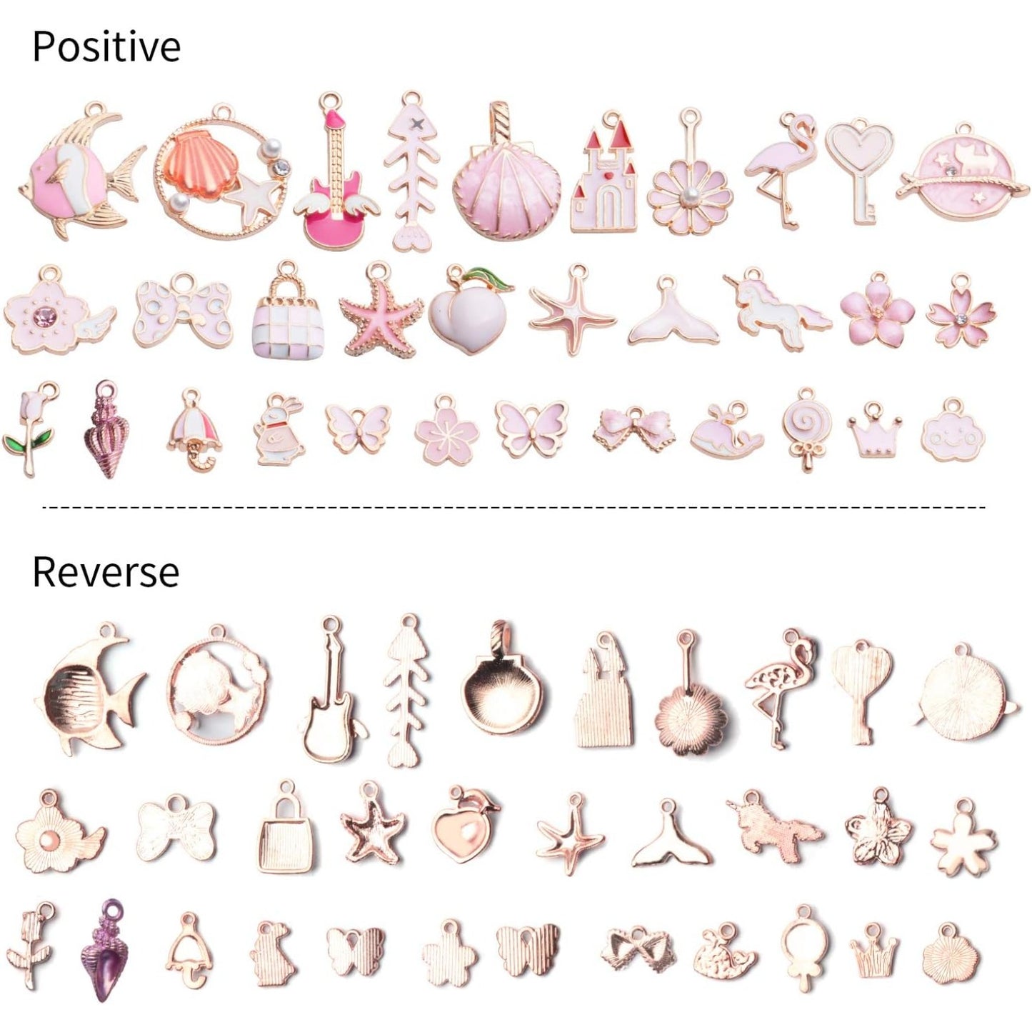 Enamel Charms,31pcs Pink Enamel Charms Flower Starfish Butterfly Cat Conch Jewelry Finding for DIY Necklace Bracelet Keychain
