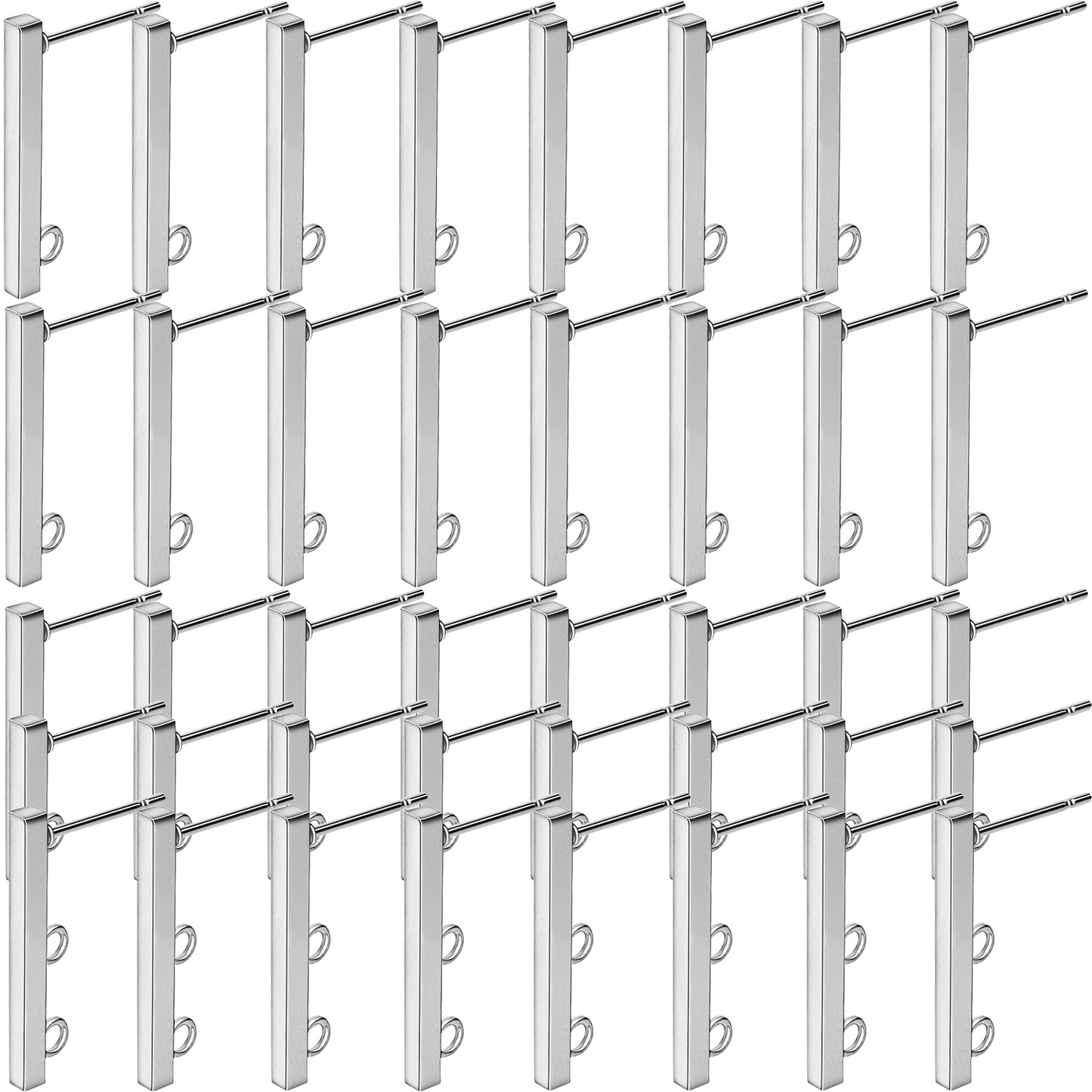 40pcs Stainless Steel Rectangle Earring Studs Hypoallergenic Bar Line Stick Earrings with Loop and 40pcs Clear Silicone Earring Backs for DIY Jewelry Making, 2 Sizes