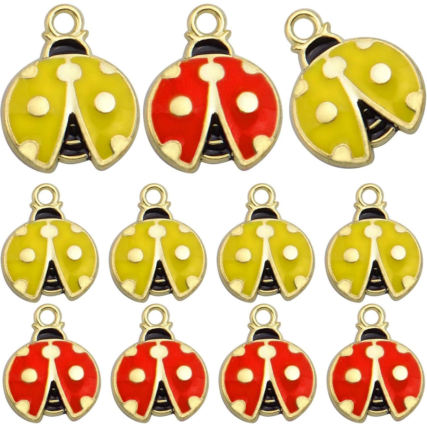 30pcs Enamel Lucky Ladybug Charms Alloy Small Flying Insect Cute Animal Dangle Pendants Embellishments DIY Jewelry Making Scrapbooking Handmade Decoration, 2 Colors
